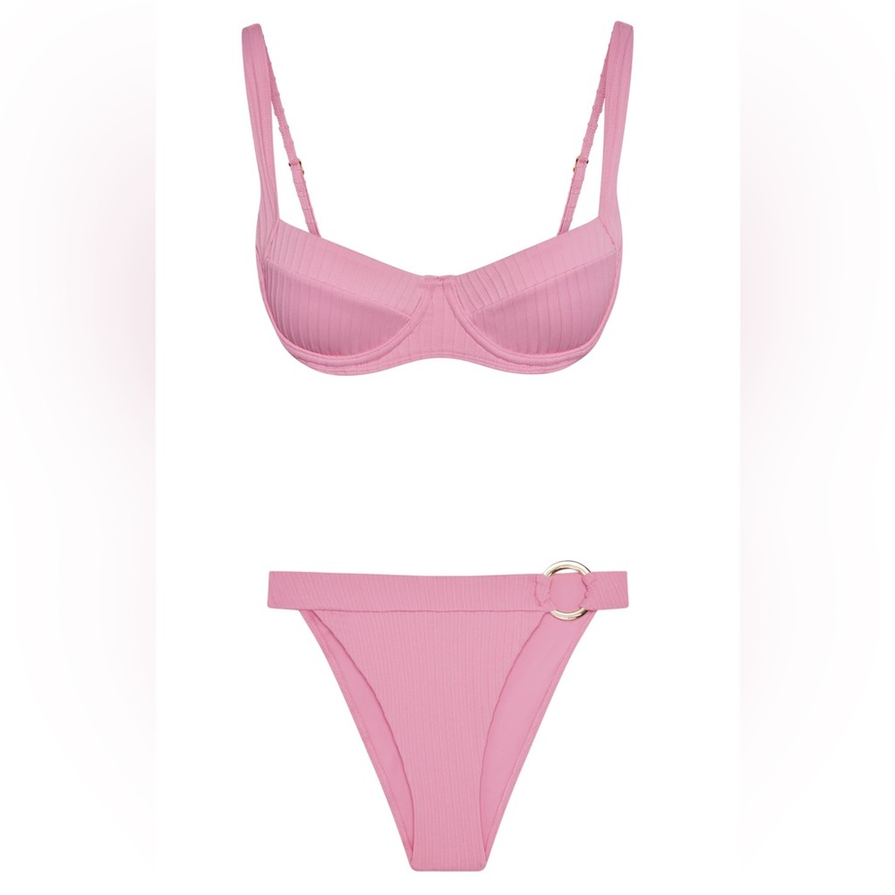 Monday Swimwear Pink Ribbed Underwire Bikini Set